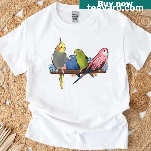Charming illustrations of cute birds on a T-shirt