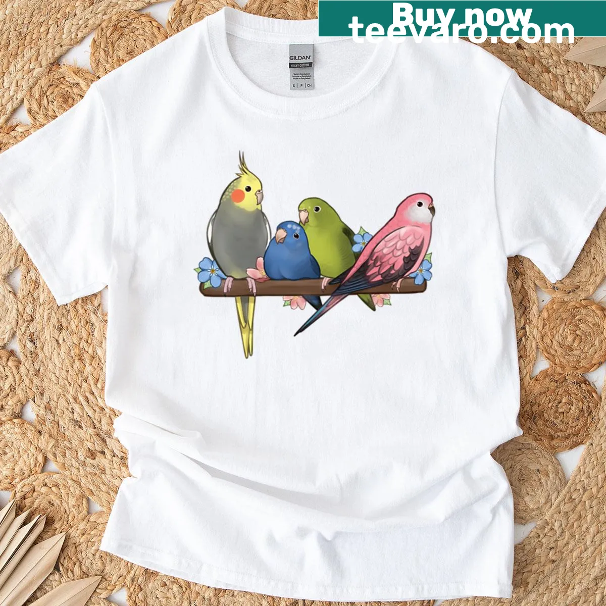 Charming illustrations of cute birds on a T-shirt — on a men's t-shirt