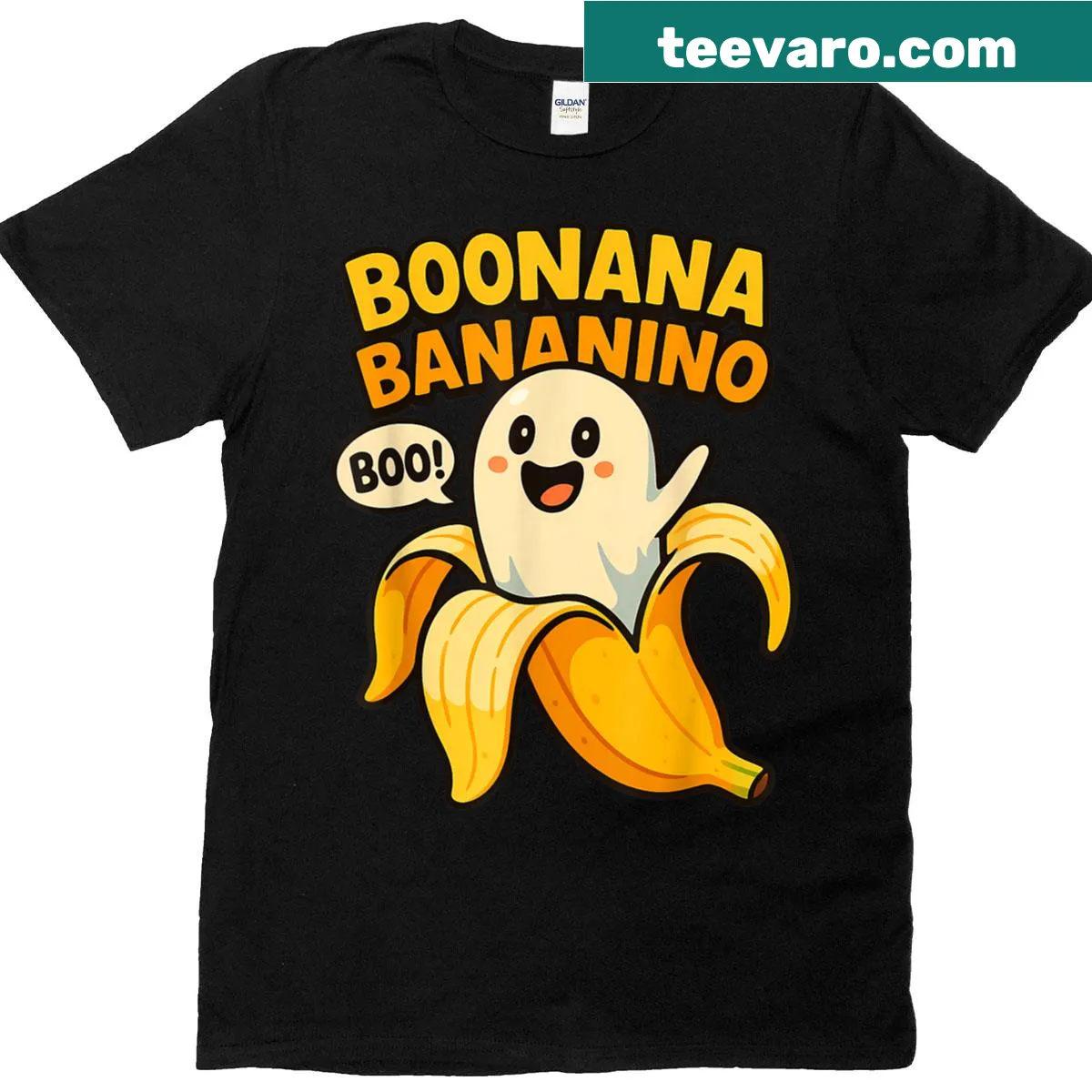 Cartoon ghost and banana design on a T-shirt for meme lovers — on a men's t-shirt