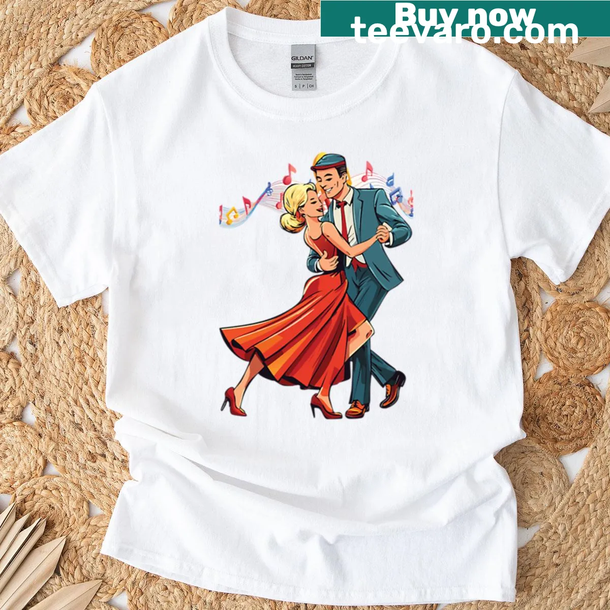 Design promoting dancing to music on a T-shirt — on a men's t-shirt