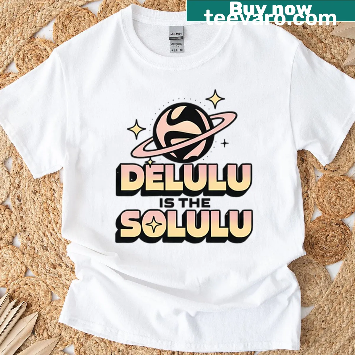 Oversized t-shirt with the playful phrase Delulu Is The Solulu — on a men's t-shirt