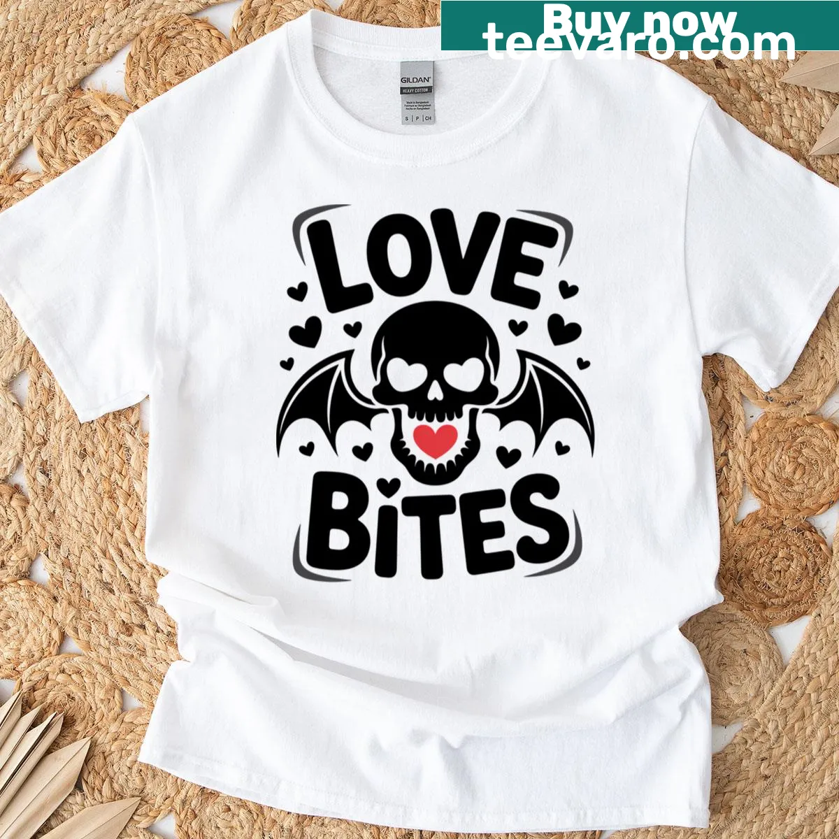 Playful pop art T-shirt featuring Diego the Bat and heart icons — on a men's t-shirt