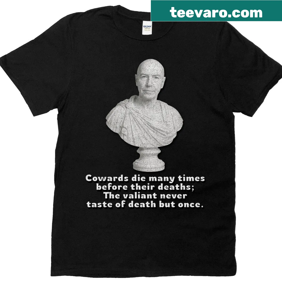 Distressed typography of Julius Caesar quote on T-shirt — on a men's t-shirt