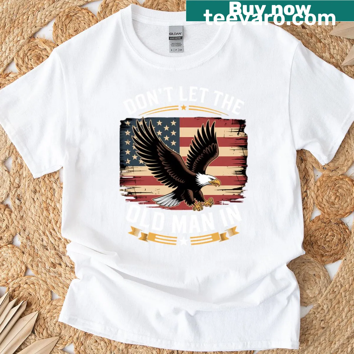 Retro shirt featuring an old man with the American flag — on a men's t-shirt