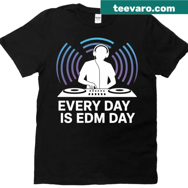 T-shirt featuring bold typography celebrating electronic dance music