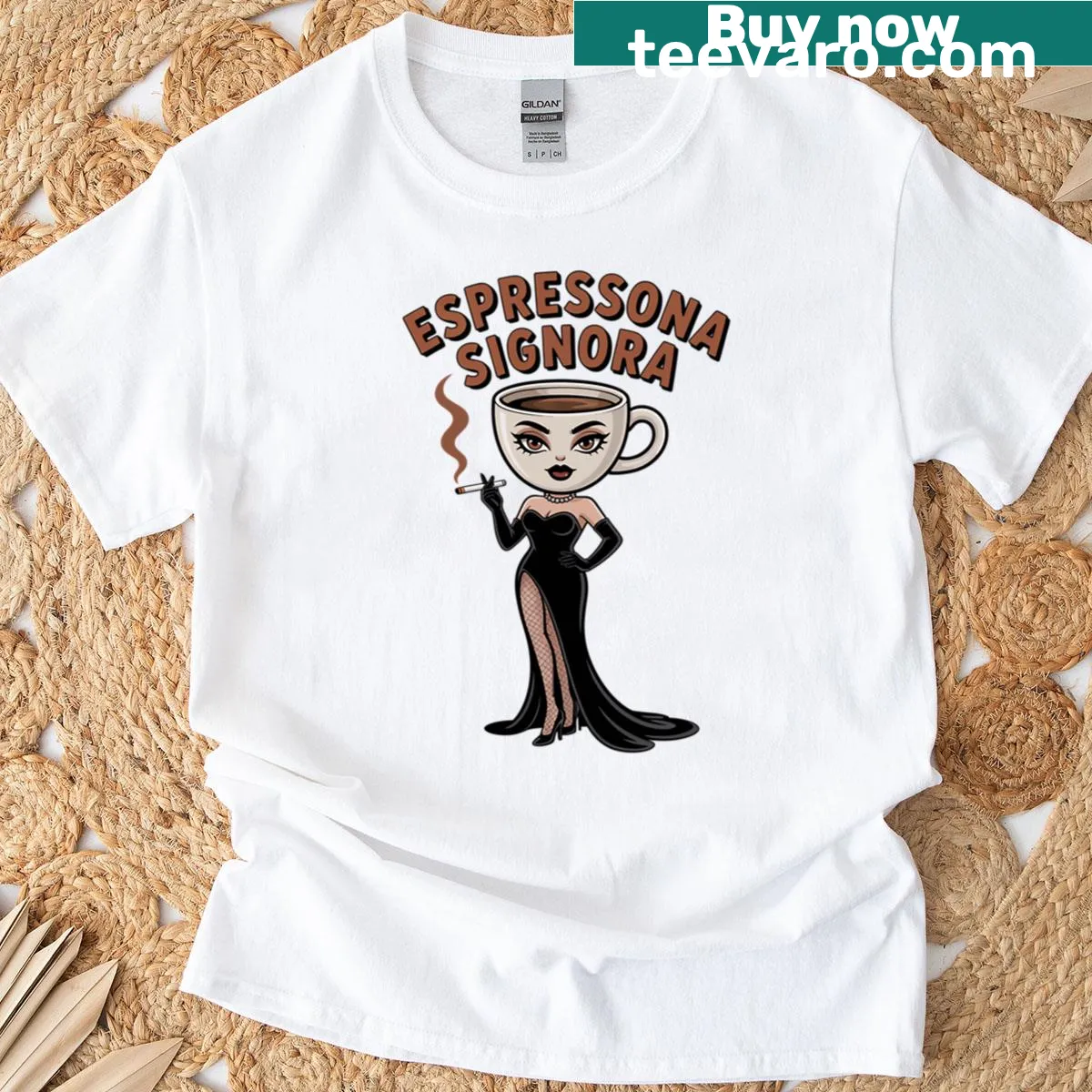 Playful coffee meme graphic on a T-shirt — on a men's t-shirt