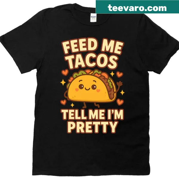 Oversized T-shirt with humorous 'Feed Me Tacos' text design