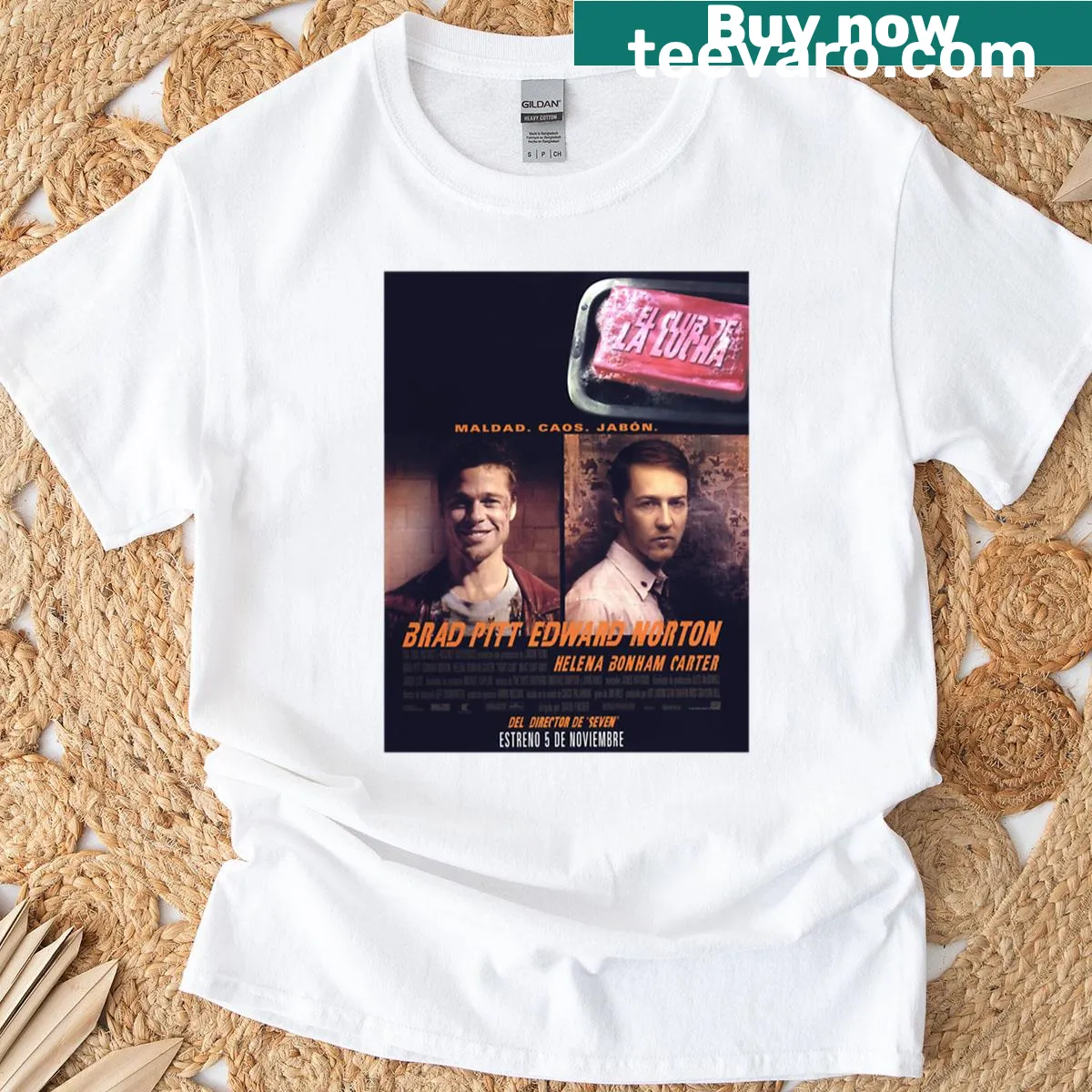 Oversized T-shirt with vintage-style Fight Club poster in Spanish — on a men's t-shirt