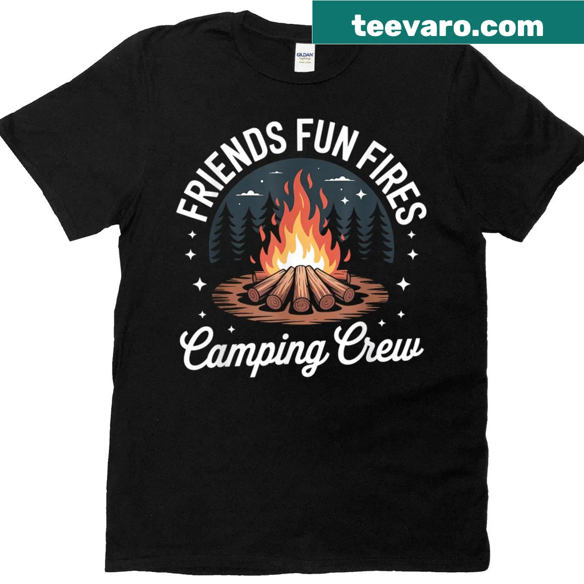 Humorous camping-themed T-shirt celebrating friendship and fun. — on a men's t-shirt