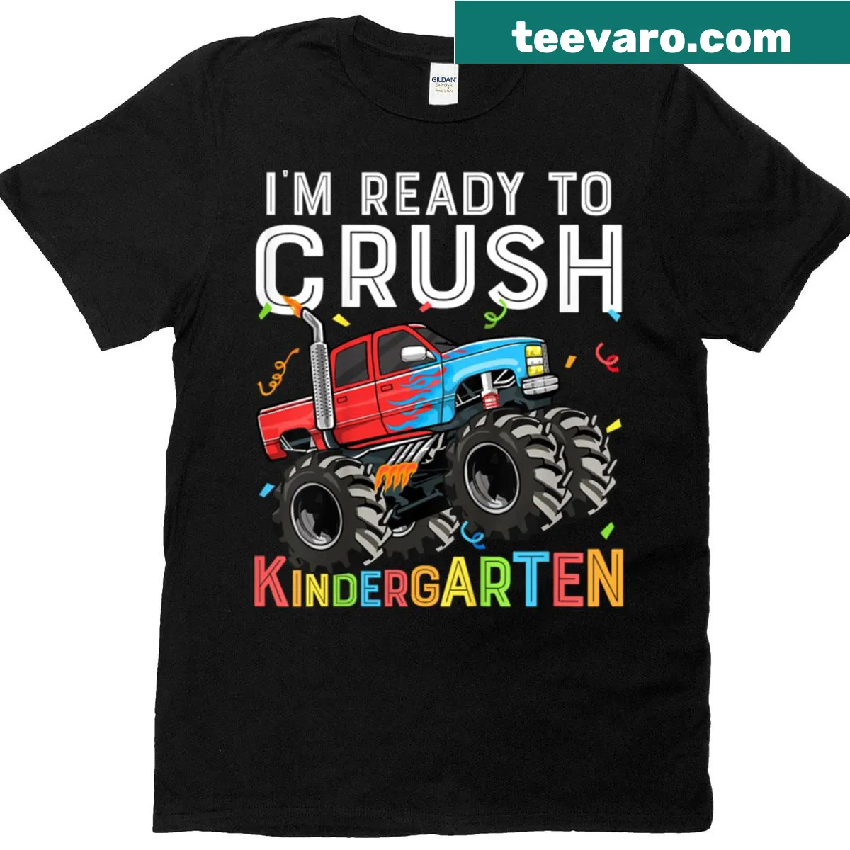 Energetic t-shirt for boys with monster truck and school phrase — on a men's t-shirt