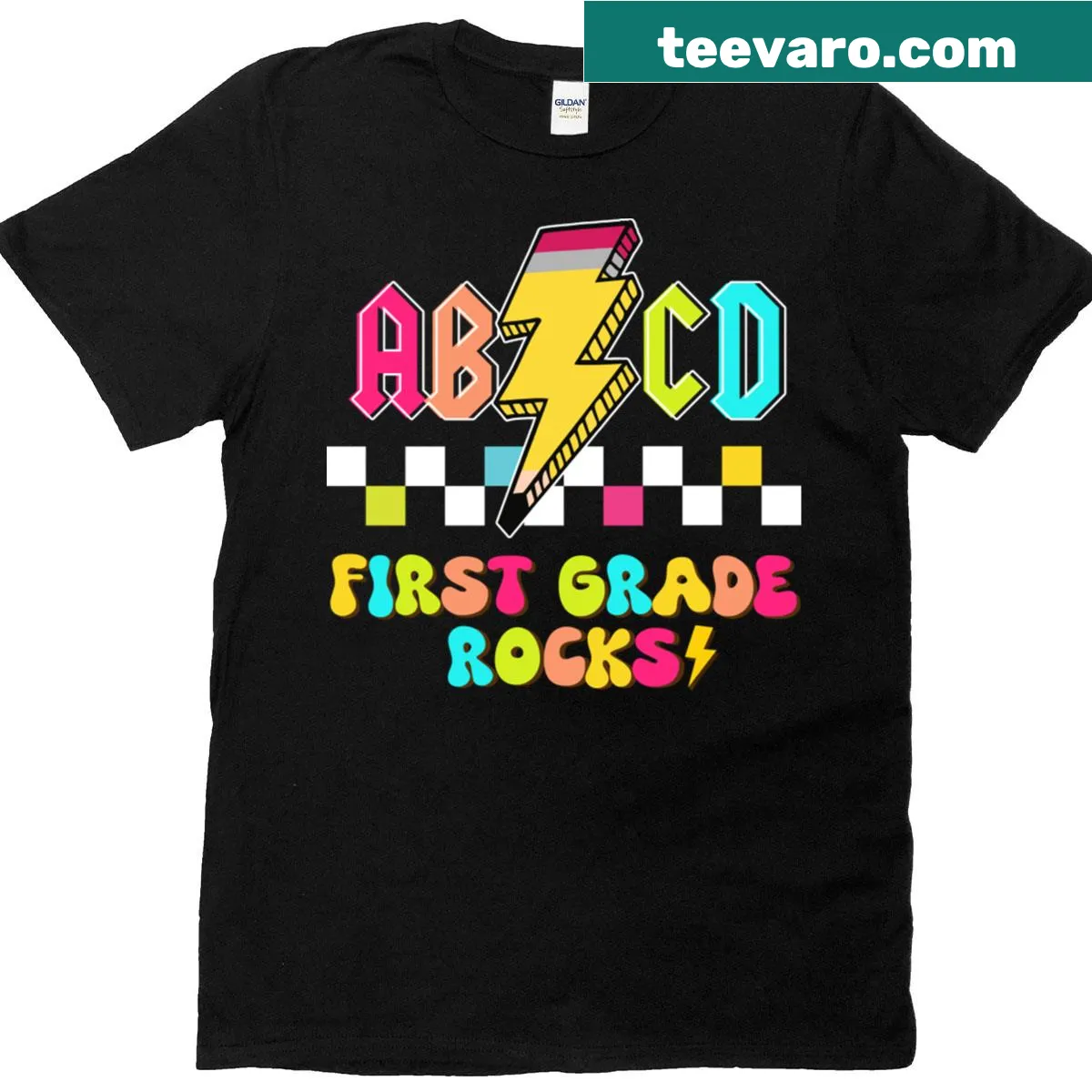 T-shirt celebrating ABCs with the phrase 'ABCD Rocks' for teachers. — on a men's t-shirt