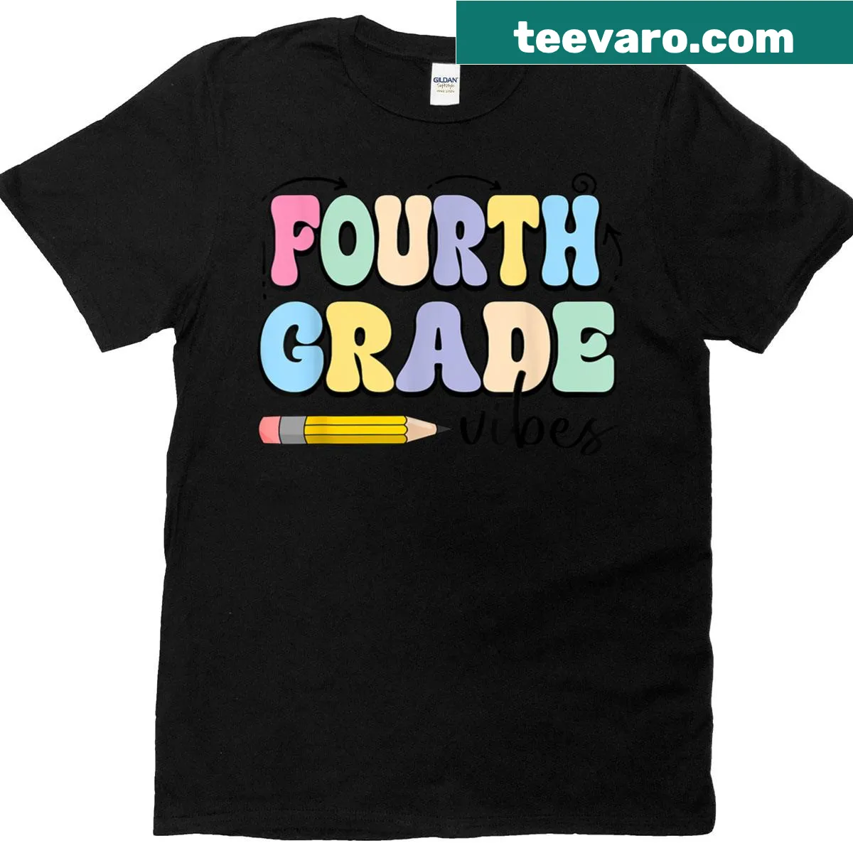 T-shirt for fourth-grade teachers featuring an energetic vibe graphic. — on a men's t-shirt