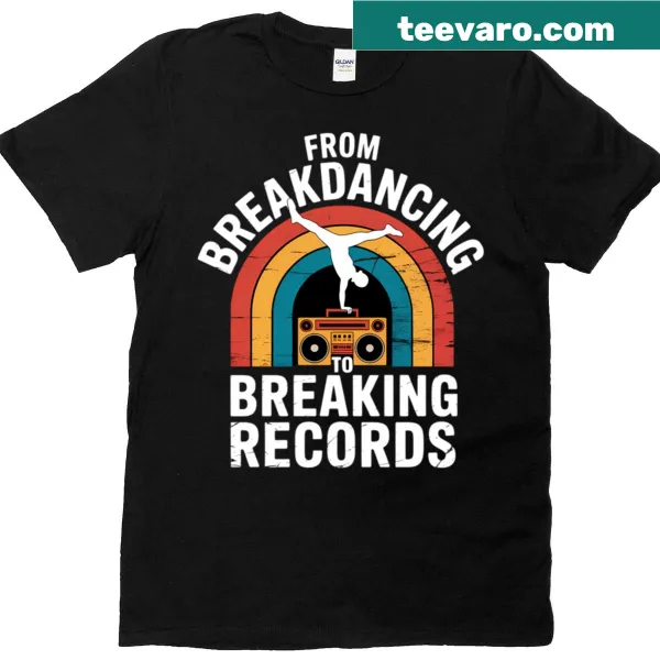 90s hip hop themed t-shirt with breakdancing graphics