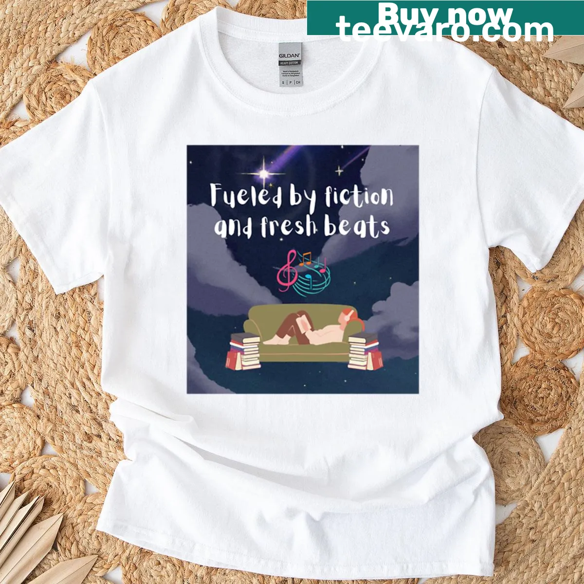 Cozy tee for book and music lovers with heartwarming quote — on a men's t-shirt