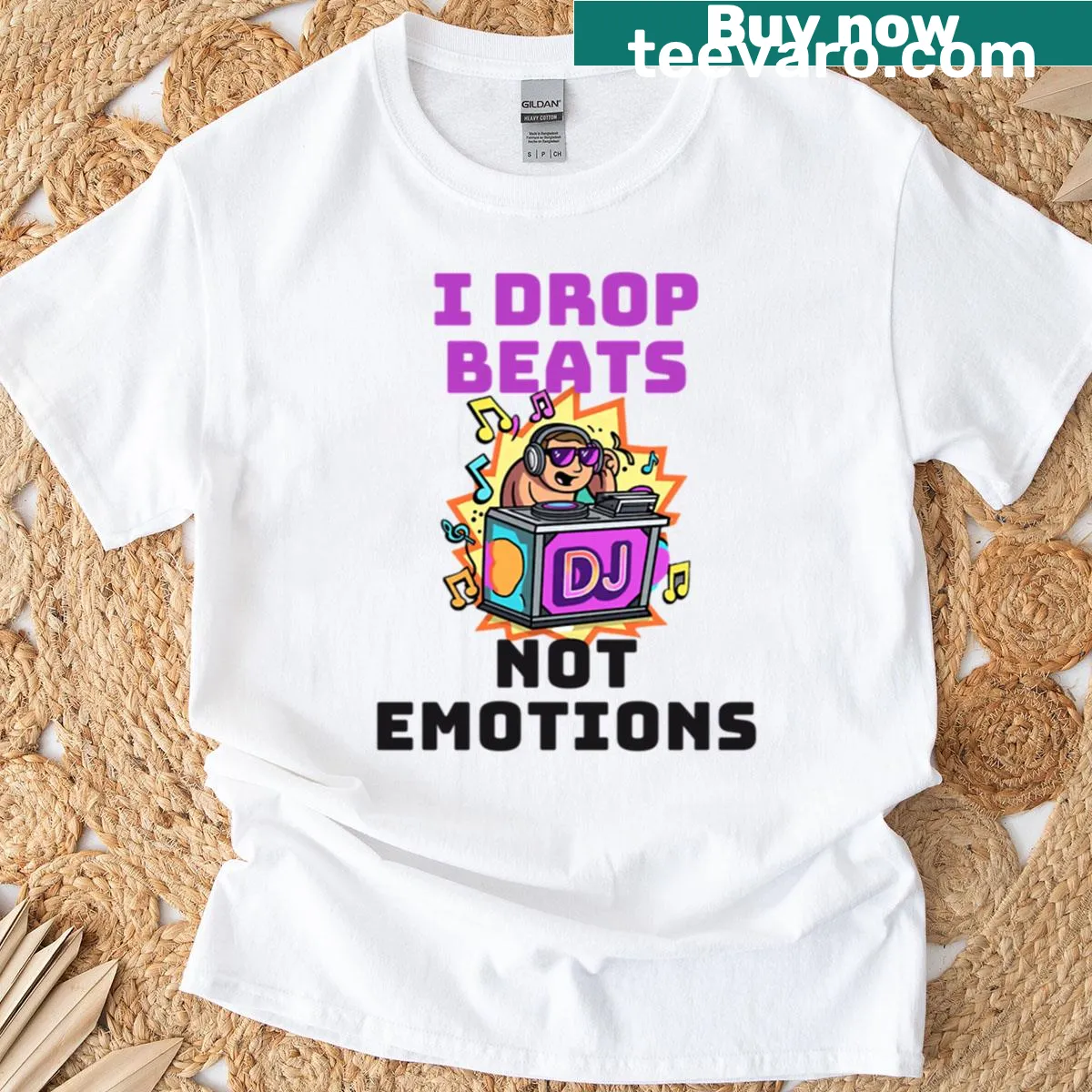 Funny DJ shirt with the quote I Drop Beats Not Emotions — on a men's t-shirt
