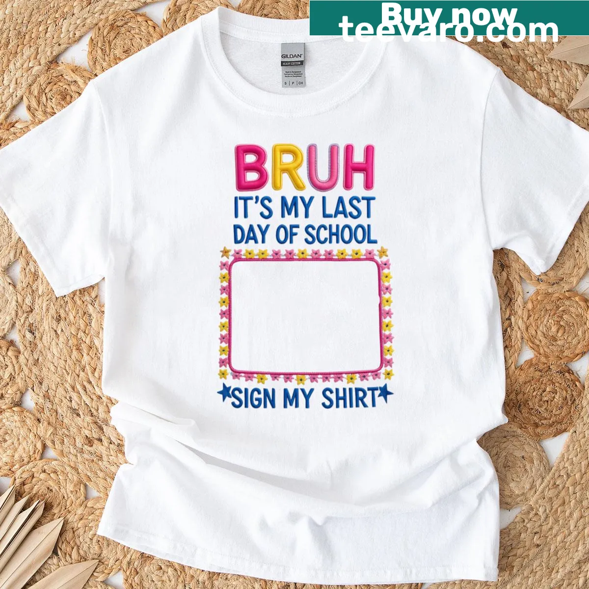 Last day of school sign graphic T-shirt — on a men's t-shirt