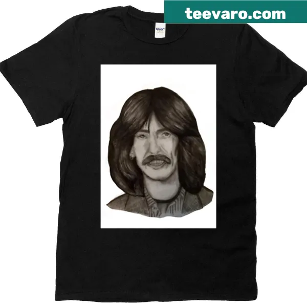 Graphic portrait of George Harrison on a T-shirt