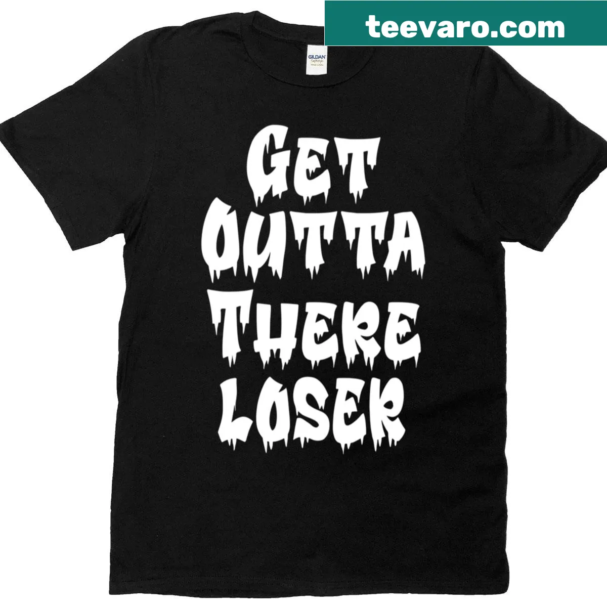 Funny oversized tee with 'Get Outta There Loser' text for horror fans — on a men's t-shirt