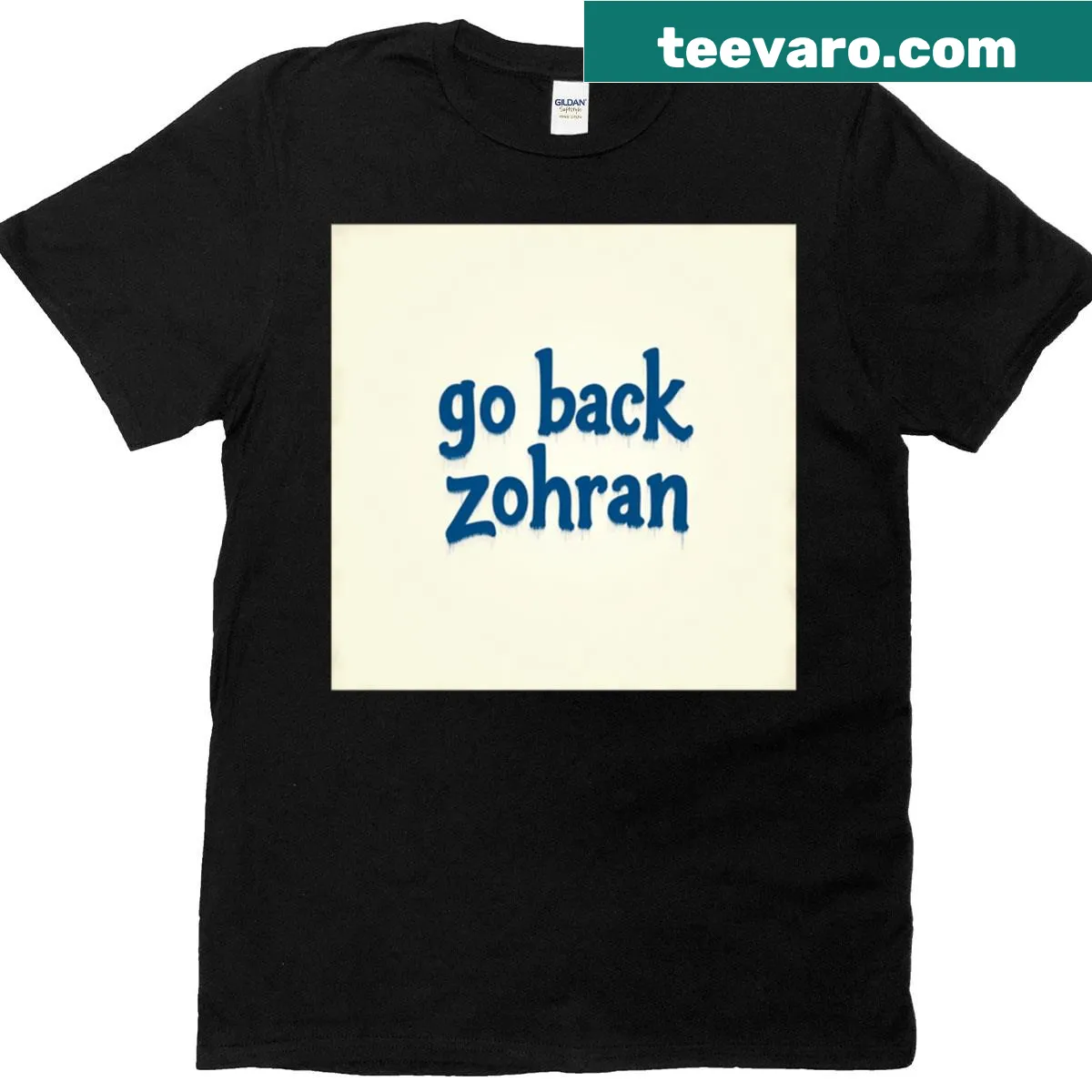 Fantasy-themed t-shirt with 'Go Back Zohran' text — on a men's t-shirt