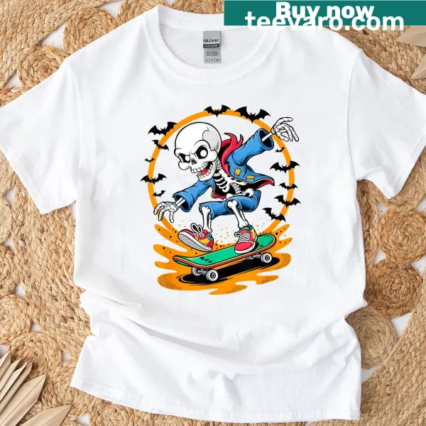 Cartoon skeleton skating design for Halloween T-shirt
