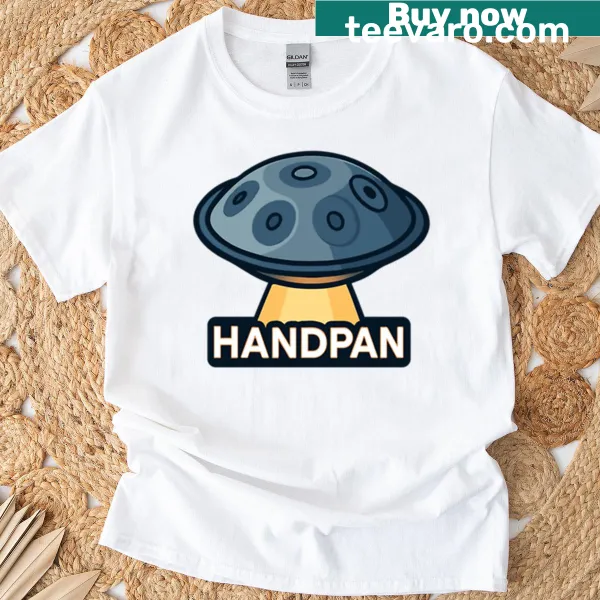 Illustrative T-shirt featuring UFO and handpan design