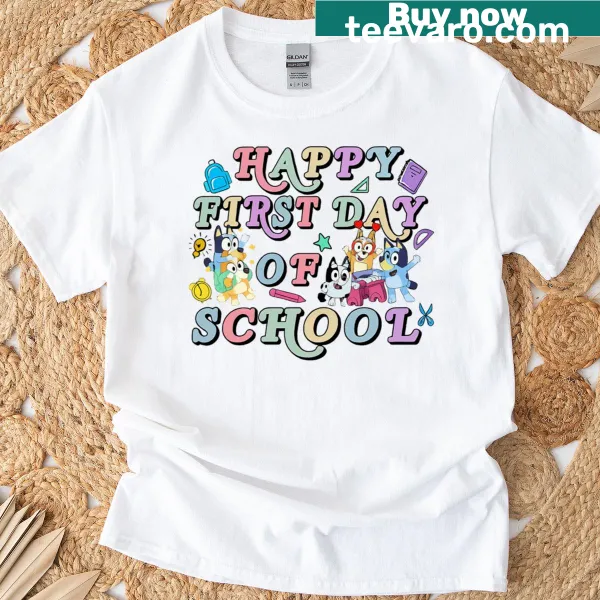 Bluey Family back-to-school t-shirt with cheerful cartoon graphics