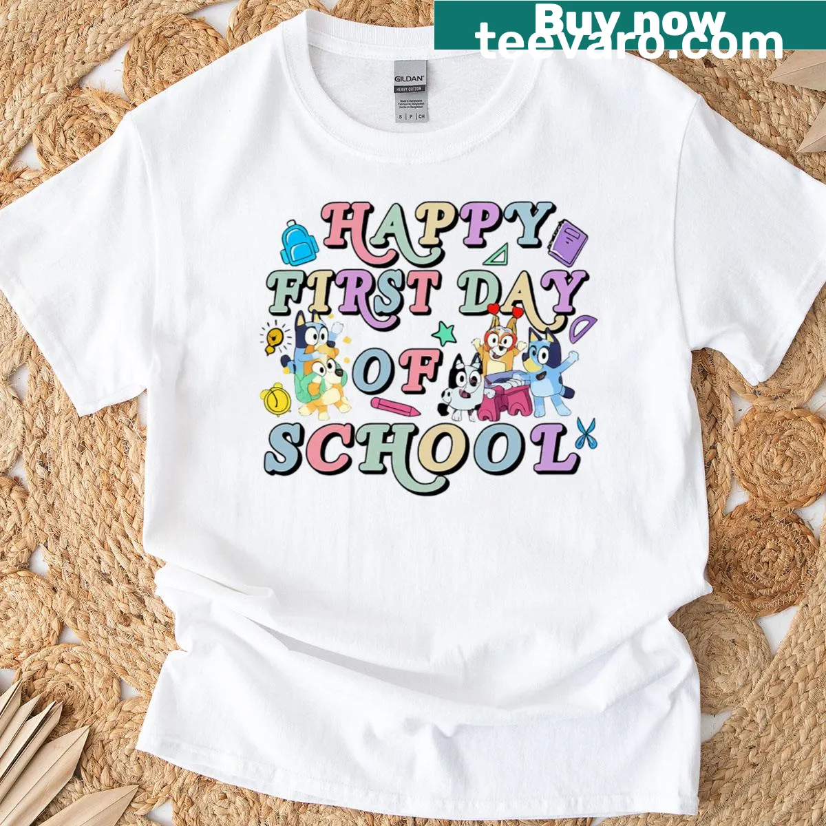 Bluey Family back-to-school t-shirt with cheerful cartoon graphics — on a men's t-shirt