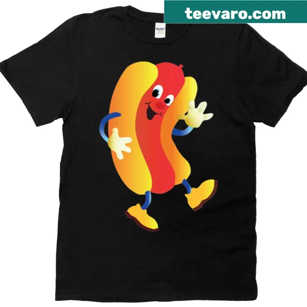 T-shirt with a smiling hot dog graphic