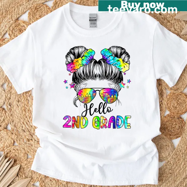 Illustration of a girl with a messy hair bun and text 'Hello 2nd Grade'
