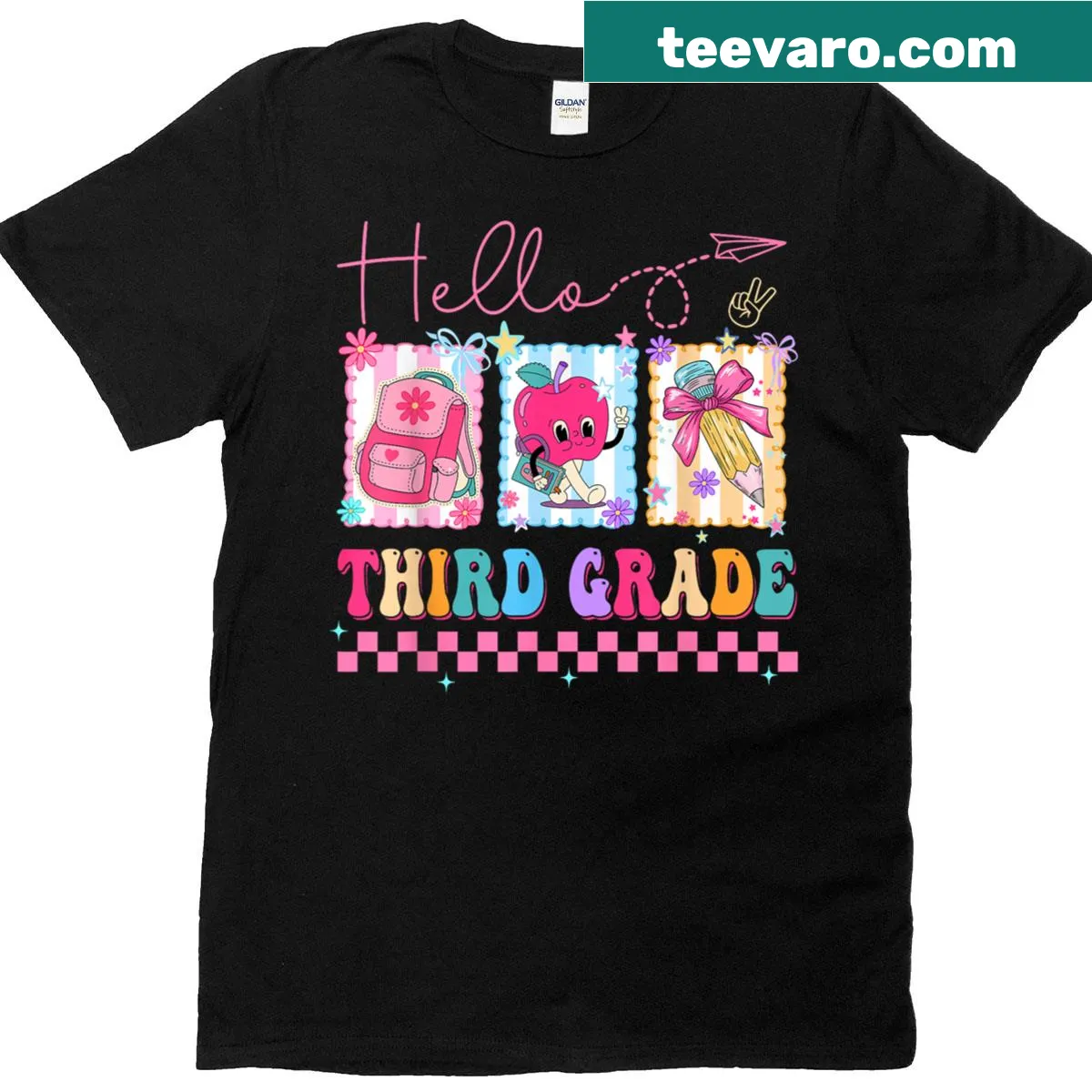 Charming T-shirt for girls featuring a bow and 'Hello 3rd Grade Teacher' text design — on a men's t-shirt