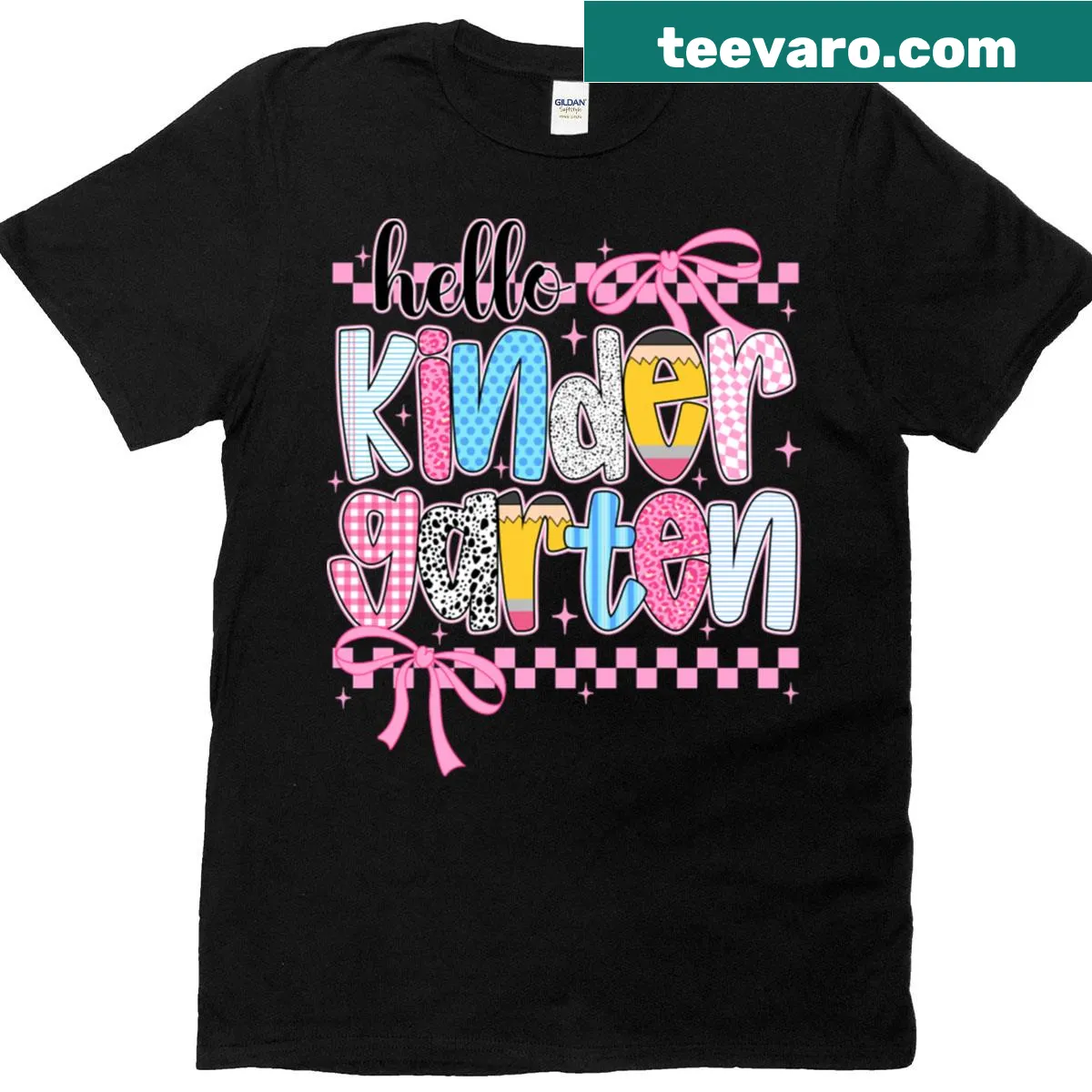 Doodle patchwork design on a T-shirt for kids featuring fun kindergarten themes — on a men's t-shirt