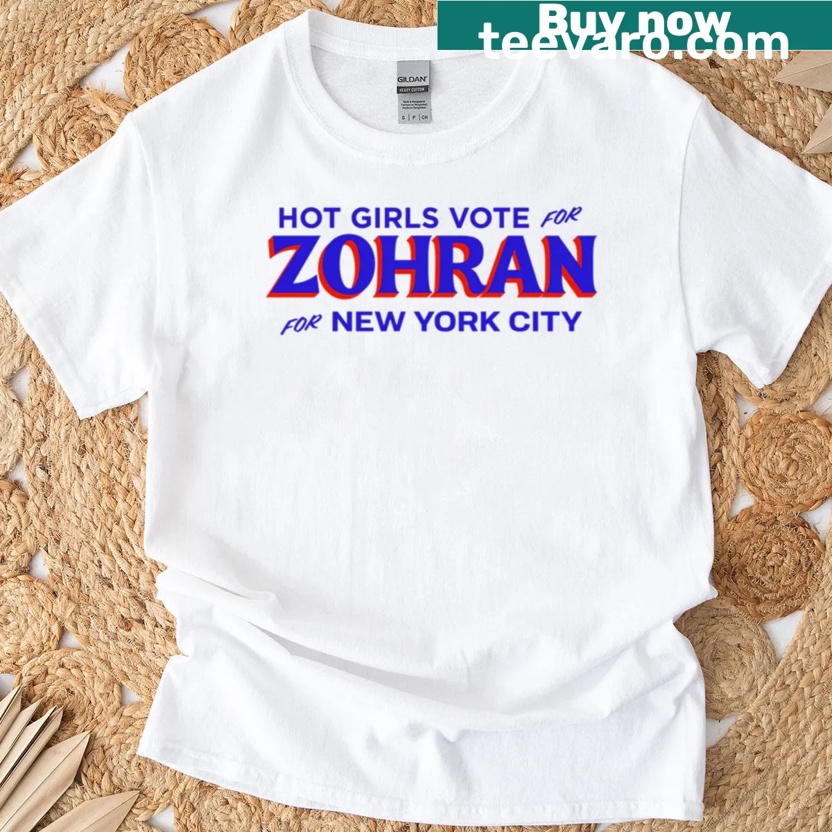 Voting support t-shirt with bold text for Zohran in NYC — on a men's t-shirt