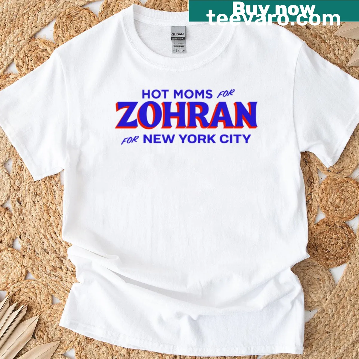 Hot Moms for Zohran graphic on a fun typography T-shirt — on a men's t-shirt