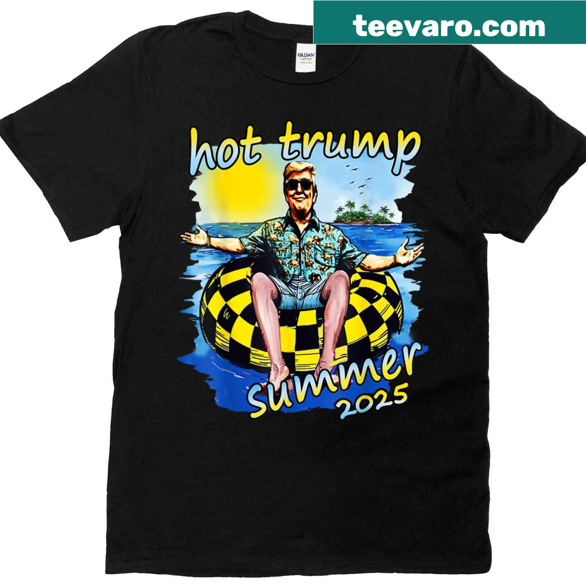 Funny summer-themed T-shirt with a political slogan. — on a men's t-shirt