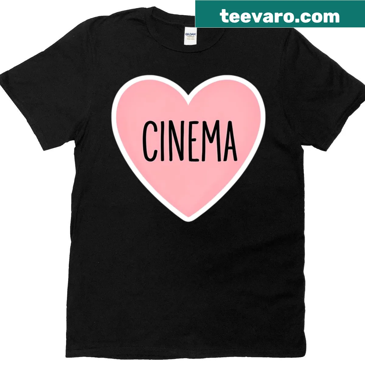 Oversized T-shirt with heart graphic and cinema text — on a men's t-shirt
