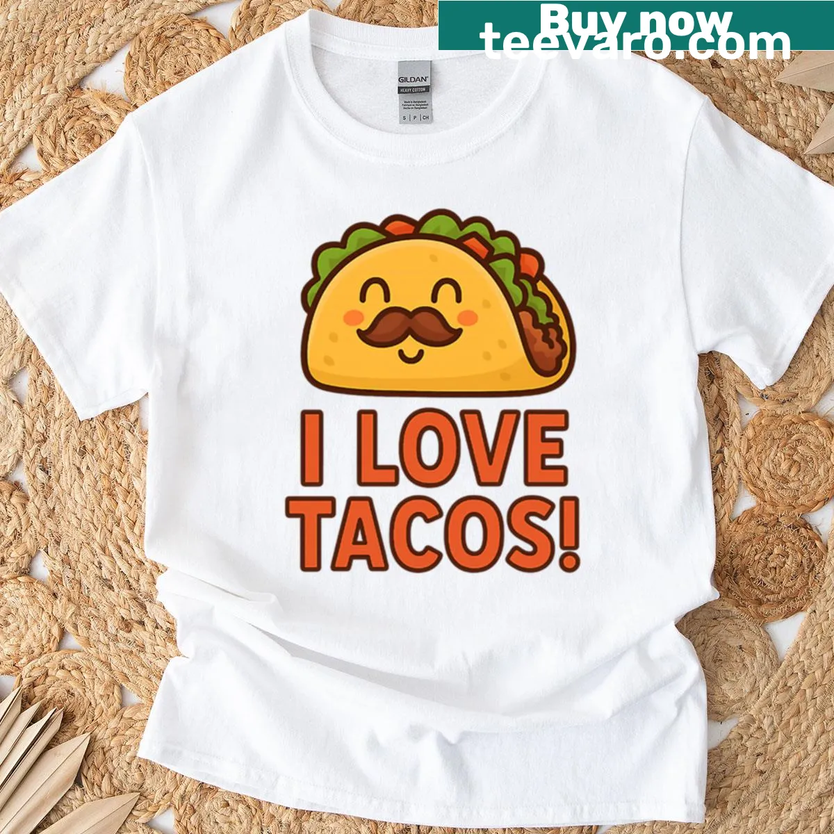 Fun typography shirt stating 'I Love Tacos' — on a men's t-shirt