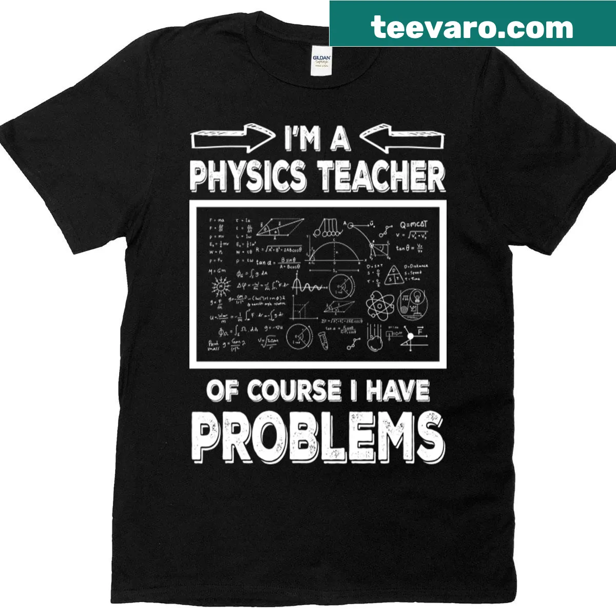 Funny T-shirt for physics teachers with humorous slogan. — on a men's t-shirt