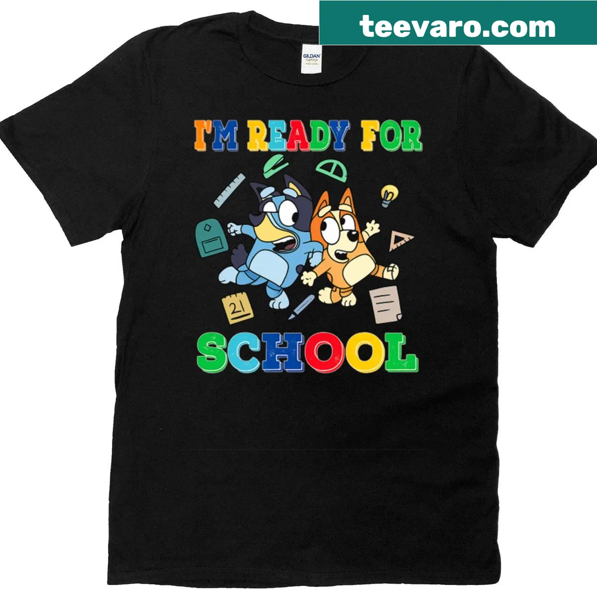 Bluey and Bingo graphic for teachers on a back-to-school t-shirt. — on a men's t-shirt