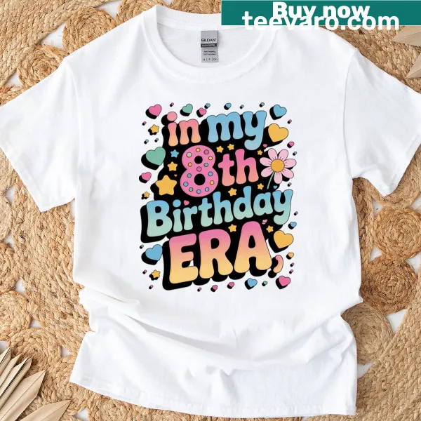 Playful design for a girl’s 8th birthday t-shirt