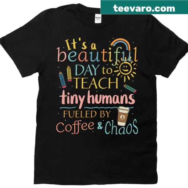 Teacher T-shirt with text about teaching and humor.
