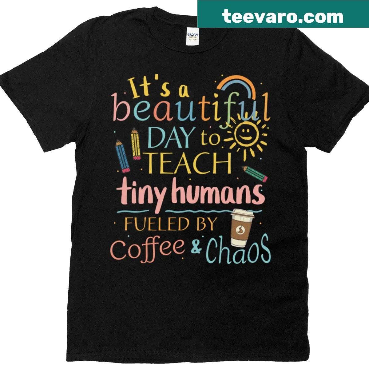 Teacher T-shirt with text about teaching and humor. — on a men's t-shirt