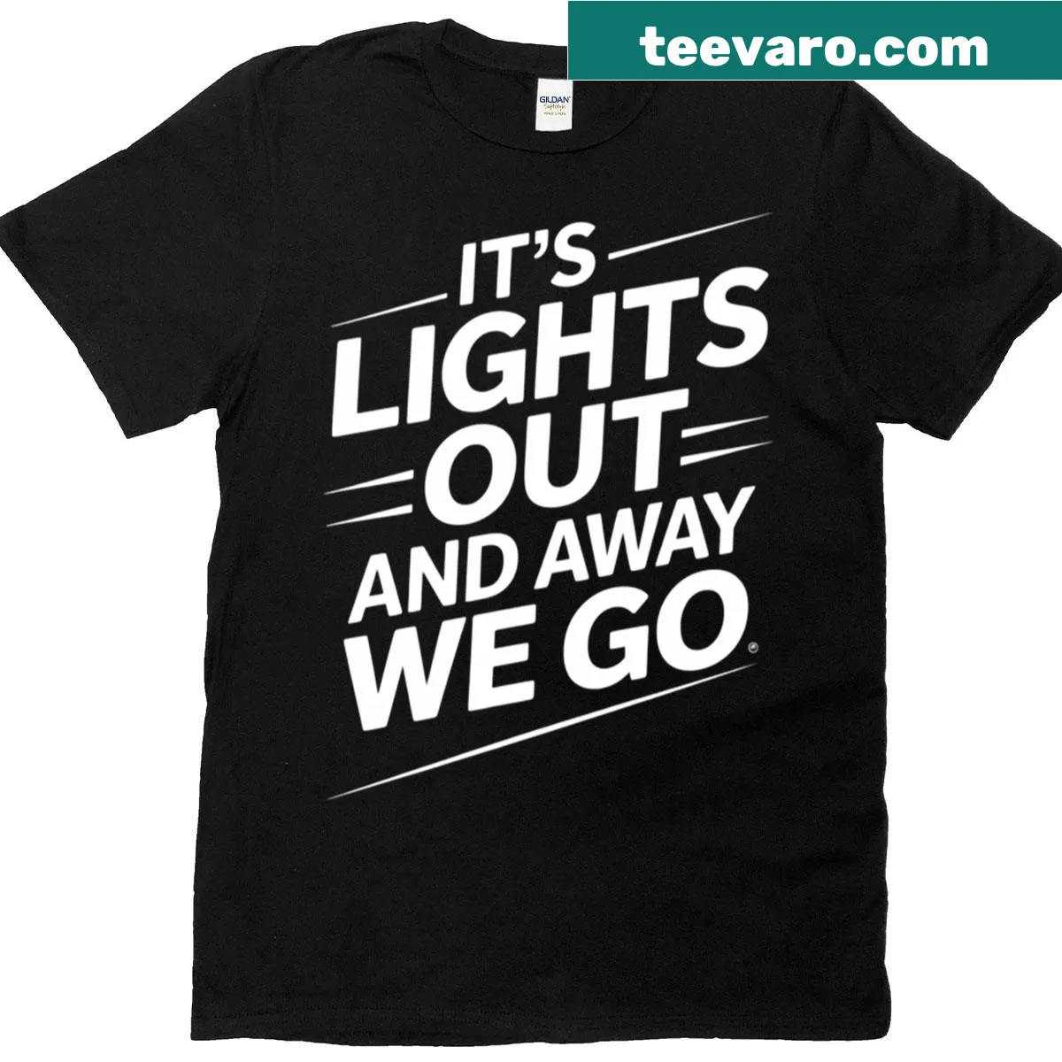 Edgy T-shirt with 'It's Lights Out And Away We Go' for motorsport lovers. — on a men's t-shirt
