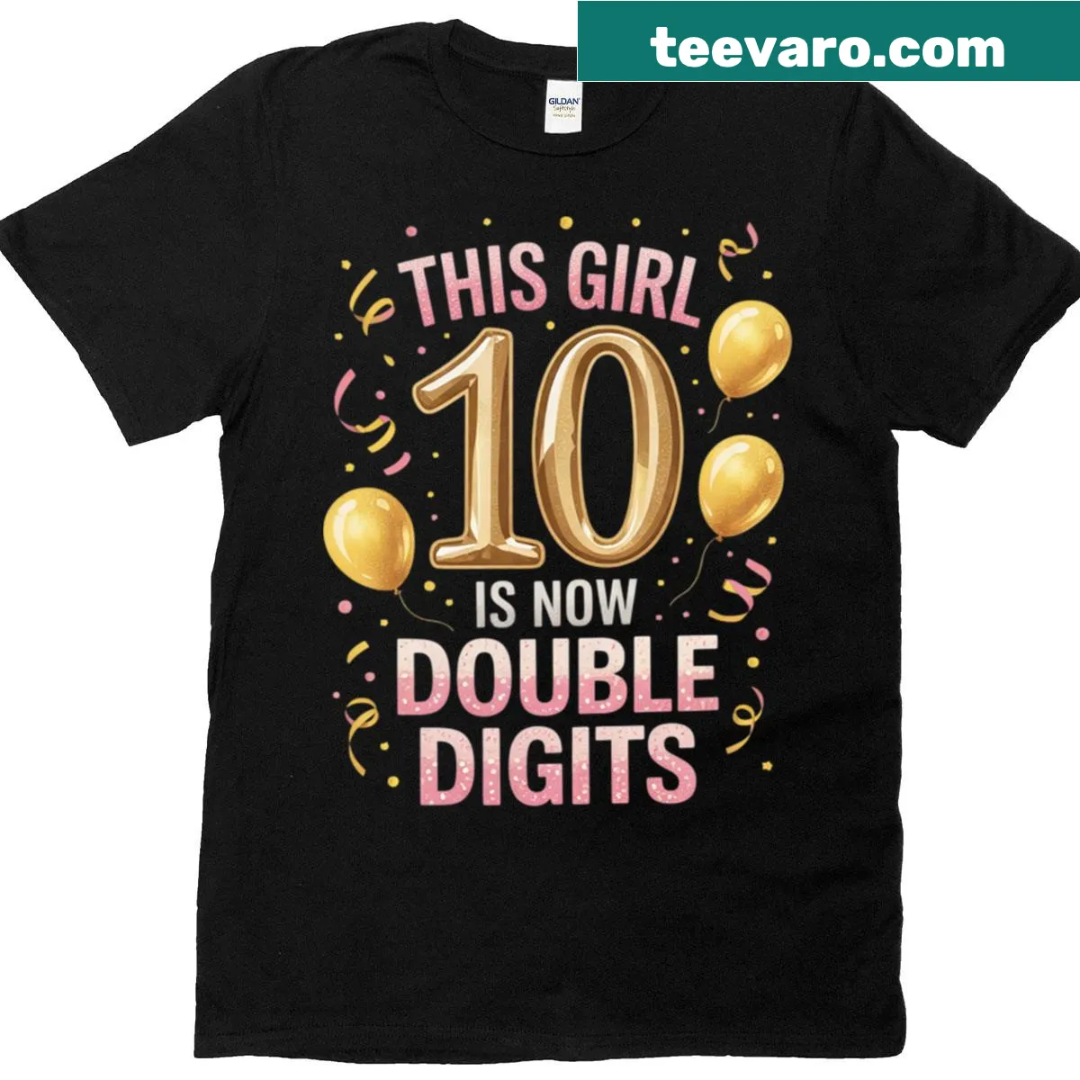 T-shirt celebrating a girl's 10th birthday with fun graphics — on a men's t-shirt