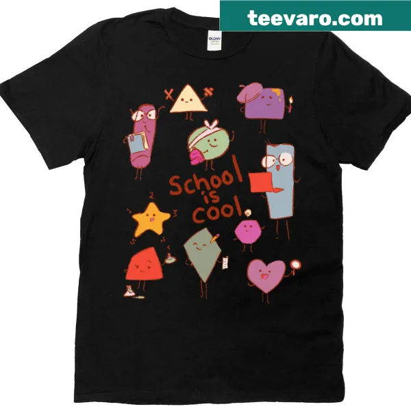 Kawaii shapes themed t-shirt saying 'School Is Cool'