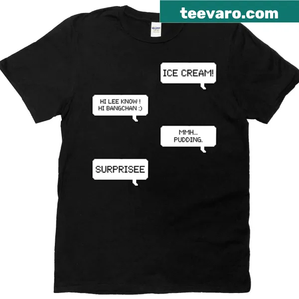 T-shirt with playful text bubbles inspired by Lee Know