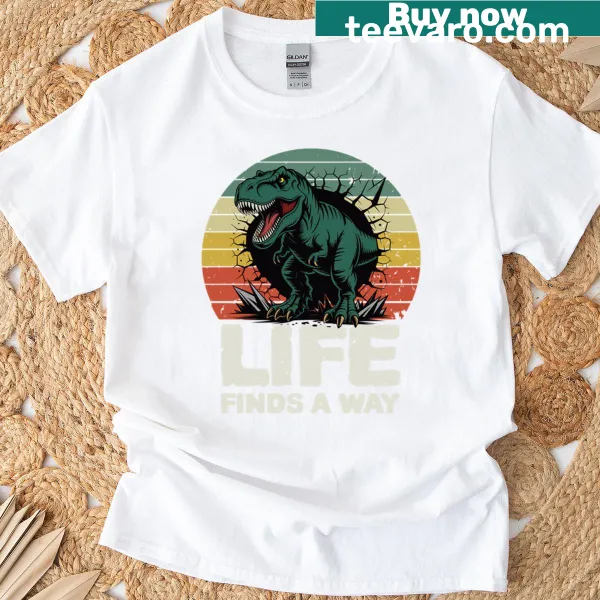 Jurassic Park meme t-shirt with the quote 'Life Finds A Way'