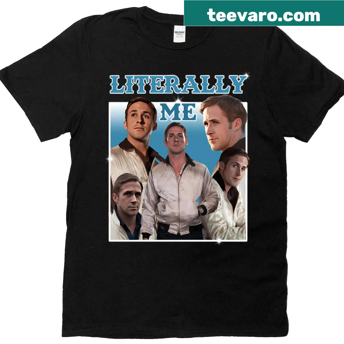 Typography graphic celebrating Ryan Gosling on a T-shirt. — on a men's t-shirt