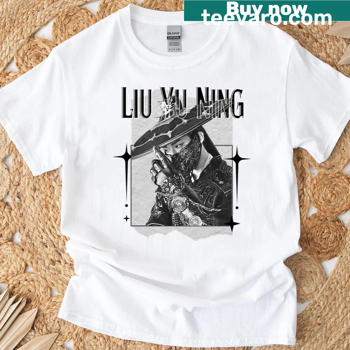 Monochrome collage of Liu Yu Ning on a T-shirt — on a men's t-shirt