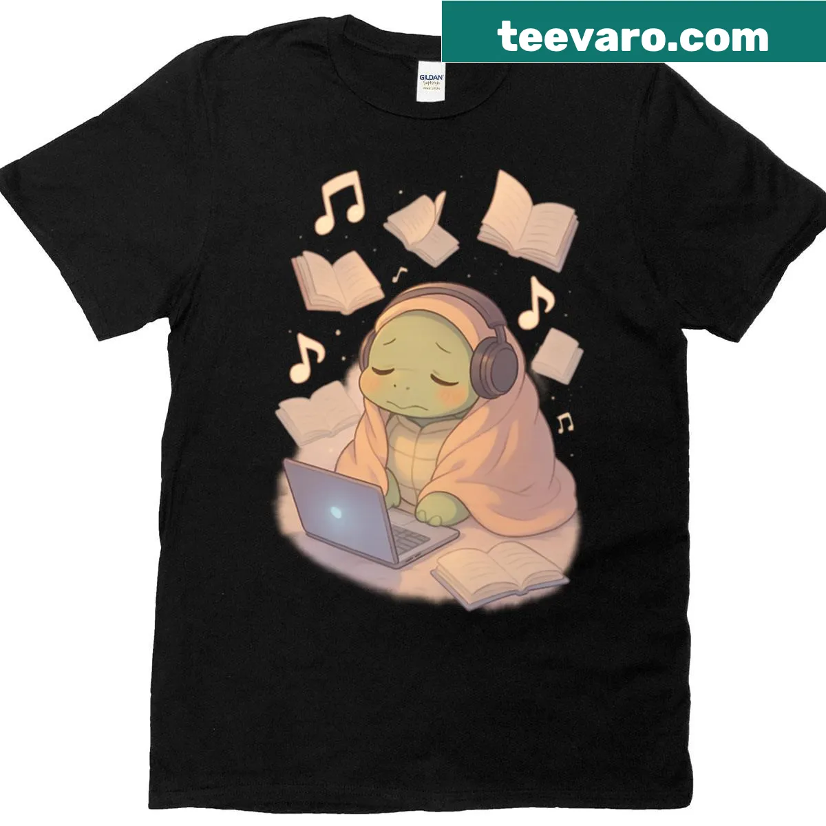 Kawaii turtle design t-shirt featuring Lofi Study Beats Forever text — on a men's t-shirt
