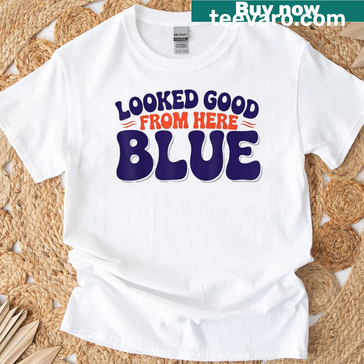 Funny softball mama t-shirt with the phrase 'Looked Good From Here' — on a men's t-shirt